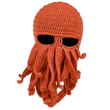 Maxbell Unisex Beard Hat Knit Beanie Cap Winter Warm Octopus Hat Windproof Funny Orange