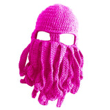 Maxbell Unisex Beard Hat Knit Beanie Cap Winter Warm Octopus Hat Windproof Funny Rose