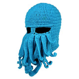 Maxbell Unisex Beard Hat Knit Beanie Cap Winter Warm Octopus Hat Windproof Funny Blue