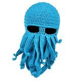 Maxbell Unisex Beard Hat Knit Beanie Cap Winter Warm Octopus Hat Windproof Funny Blue