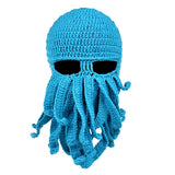 Maxbell Unisex Beard Hat Knit Beanie Cap Winter Warm Octopus Hat Windproof Funny Blue