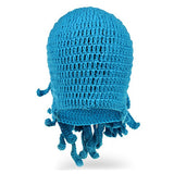 Maxbell Unisex Beard Hat Knit Beanie Cap Winter Warm Octopus Hat Windproof Funny Blue