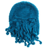 Maxbell Unisex Beard Hat Knit Beanie Cap Winter Warm Octopus Hat Windproof Funny Blue