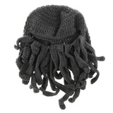 Maxbell Unisex Beard Hat Knit Beanie Cap Winter Warm Octopus Hat Windproof Funny Dark Gray