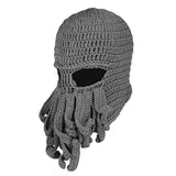 Maxbell Unisex Beard Hat Knit Beanie Cap Winter Warm Octopus Hat Windproof Funny Light Gray