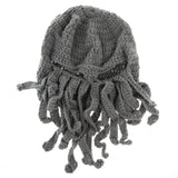 Maxbell Unisex Beard Hat Knit Beanie Cap Winter Warm Octopus Hat Windproof Funny Light Gray