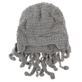 Maxbell Unisex Beard Hat Knit Beanie Cap Winter Warm Octopus Hat Windproof Funny Light Gray