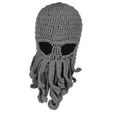 Maxbell Unisex Beard Hat Knit Beanie Cap Winter Warm Octopus Hat Windproof Funny Light Gray