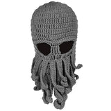 Maxbell Unisex Beard Hat Knit Beanie Cap Winter Warm Octopus Hat Windproof Funny Light Gray