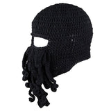 Maxbell Unisex Beard Hat Knit Beanie Cap Winter Warm Octopus Hat Windproof Funny Black