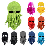 Maxbell Unisex Beard Hat Knit Beanie Cap Winter Warm Octopus Hat Windproof Funny Black