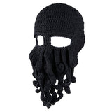 Maxbell Unisex Beard Hat Knit Beanie Cap Winter Warm Octopus Hat Windproof Funny Black