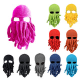 Maxbell Unisex Beard Hat Knit Beanie Cap Winter Warm Octopus Hat Windproof Funny Black