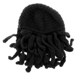 Maxbell Unisex Beard Hat Knit Beanie Cap Winter Warm Octopus Hat Windproof Funny Black