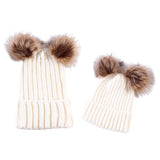 Maxbell Warm Mom & Newborn Baby Kid Hats Crochet Knit Hairball Beanie Hat 2PCS White