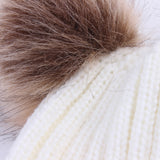 Maxbell Warm Mom & Newborn Baby Kid Hats Crochet Knit Hairball Beanie Hat 2PCS White