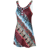 Maxbell Women Printed Floral Retro Short Dress Sleeveless Gallus Braces Skirt M Multicolor