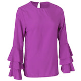 Maxbell Fashion Hot Shirts Folding Sleeve Blouses Casual Loose Tops 2XL Purple