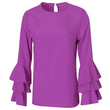 Maxbell Fashion Hot Shirts Folding Sleeve Blouses Casual Loose Tops 2XL Purple