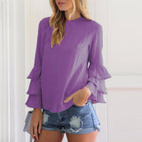 Maxbell Fashion Hot Shirts Folding Sleeve Blouses Casual Loose Tops 2XL Purple