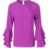 Maxbell Fashion Hot Shirts Folding Sleeve Blouses Casual Loose Tops 2XL Purple