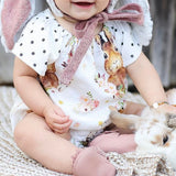 Maxbell Baby Rompers Dress Short Sleeve Rabbit Dots Jumpsuits One-Pieces Pants 70