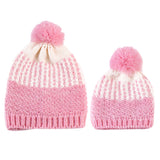 Maxbell Winter Stylish Warm Novelty Mom+Baby Knitted Pom Bobble Hat Cap Pink