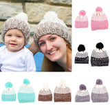 Maxbell Winter Stylish Warm Novelty Mom Baby Knitted Pom Bobble Hat Cap Gray