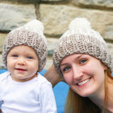 Maxbell Winter Stylish Warm Novelty Mom Baby Knitted Pom Bobble Hat Cap Gray