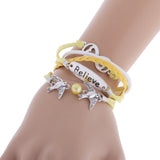 Maxbell Fashion Multilayer Learther Jewelry Wristband Braided Bracelet Yellow