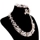 Maxbell Pearl Crystal Necklace Earrings Bracelet Bridal Wedding Jewelry Set Gold