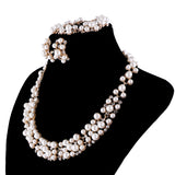 Maxbell Pearl Crystal Necklace Earrings Bracelet Bridal Wedding Jewelry Set Gold