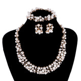 Maxbell Pearl Crystal Necklace Earrings Bracelet Bridal Wedding Jewelry Set Gold