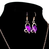 Maxbell Wedding Bridal Party Prom Crystal Heart Necklace Earrings Jewelry Set Purple