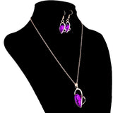 Maxbell Wedding Bridal Party Prom Crystal Heart Necklace Earrings Jewelry Set Purple