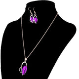 Maxbell Wedding Bridal Party Prom Crystal Heart Necklace Earrings Jewelry Set Purple