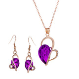 Maxbell Wedding Bridal Party Prom Crystal Heart Necklace Earrings Jewelry Set Purple