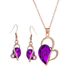 Maxbell Wedding Bridal Party Prom Crystal Heart Necklace Earrings Jewelry Set Purple