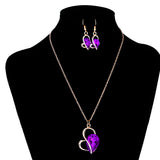 Maxbell Wedding Bridal Party Prom Crystal Heart Necklace Earrings Jewelry Set Purple