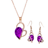 Maxbell Wedding Bridal Party Prom Crystal Heart Necklace Earrings Jewelry Set Purple