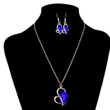 Maxbell Wedding Bridal Party Prom Crystal Heart Necklace Earrings Jewelry Set Blue