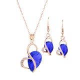 Maxbell Wedding Bridal Party Prom Crystal Heart Necklace Earrings Jewelry Set Blue