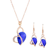 Maxbell Wedding Bridal Party Prom Crystal Heart Necklace Earrings Jewelry Set Blue