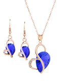 Maxbell Wedding Bridal Party Prom Crystal Heart Necklace Earrings Jewelry Set Blue