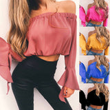 Maxbell Summer Women's Off Shoulder Blouse Casual Tops with Flared Sleeves S Pink