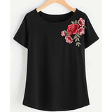 Maxbell Fashion Women Embroidery Blouse Casual Short Sleeve T-Shirt Tops L Black