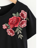 Maxbell Fashion Women Embroidery Blouse Casual Short Sleeve T-Shirt Tops L Black