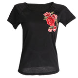 Maxbell Fashion Women Embroidery Blouse Casual Short Sleeve T-Shirt Tops L Black