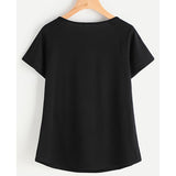 Maxbell Fashion Women Embroidery Blouse Casual Short Sleeve T-Shirt Tops L Black