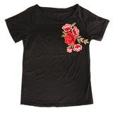 Maxbell Fashion Women Embroidery Blouse Casual Short Sleeve T-Shirt Tops L Black